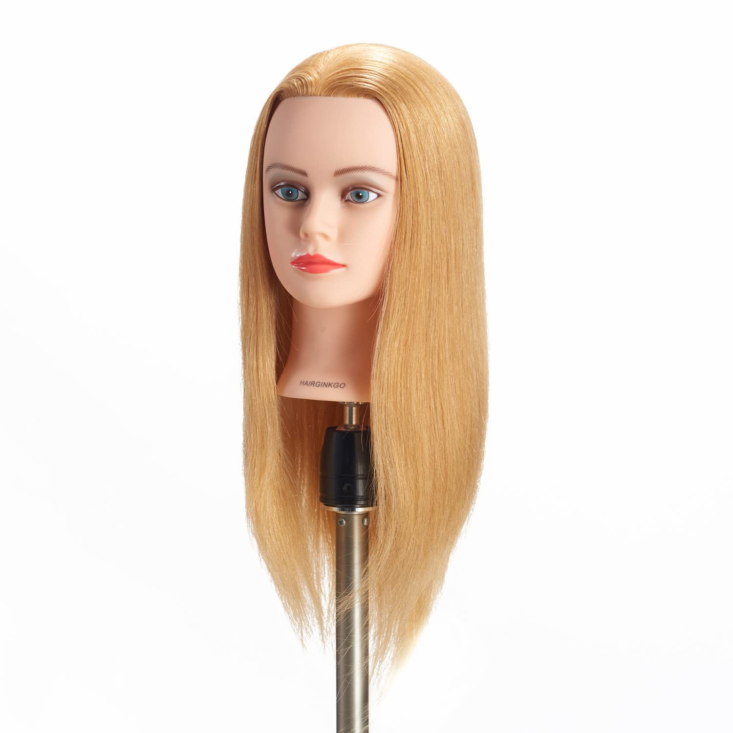 Hairginkgo Mannequin Head 20"-22" 100% Human Hair Manikin Head for Hairdresser Training, Cosmetology Practice - Includes Clamp Stand