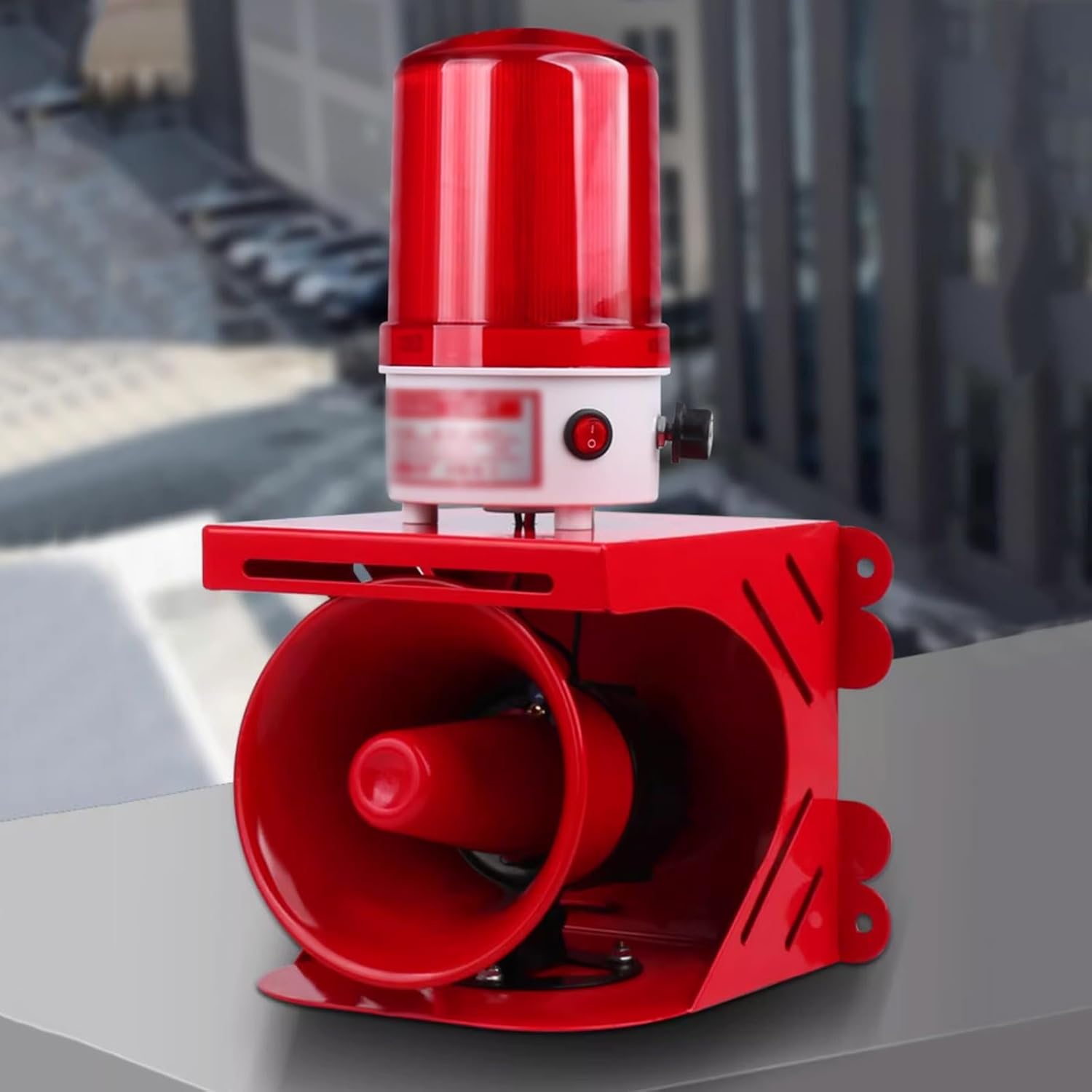 Adjustable 0-110dB LED Industrial Siren Alarm - Waterproof Sound & Light Warning Strobe for Mines, Quarries, Construction Sites, and Home Security