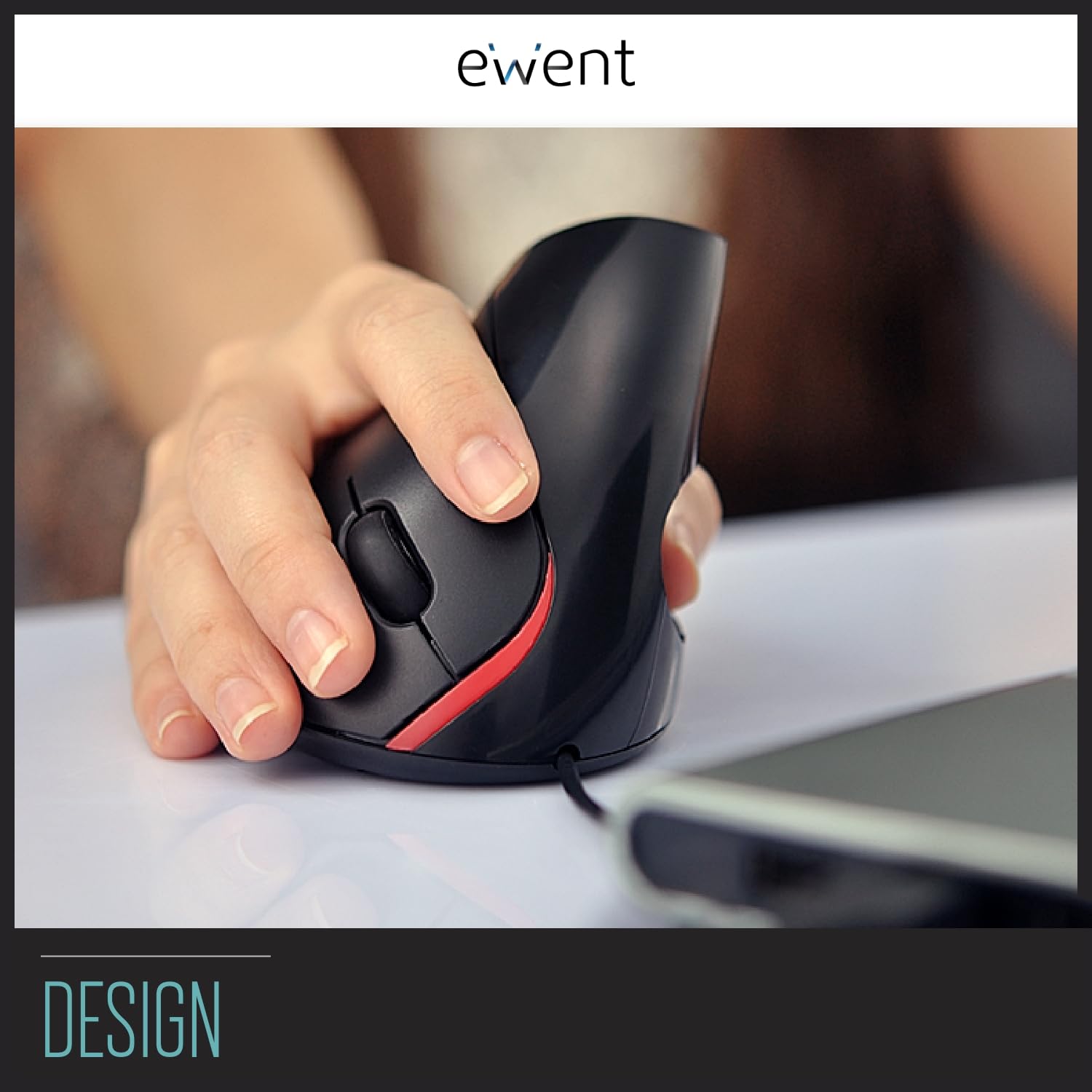 Ewent EW3156 Ratón Óptico Vertical 1000DPI Negro