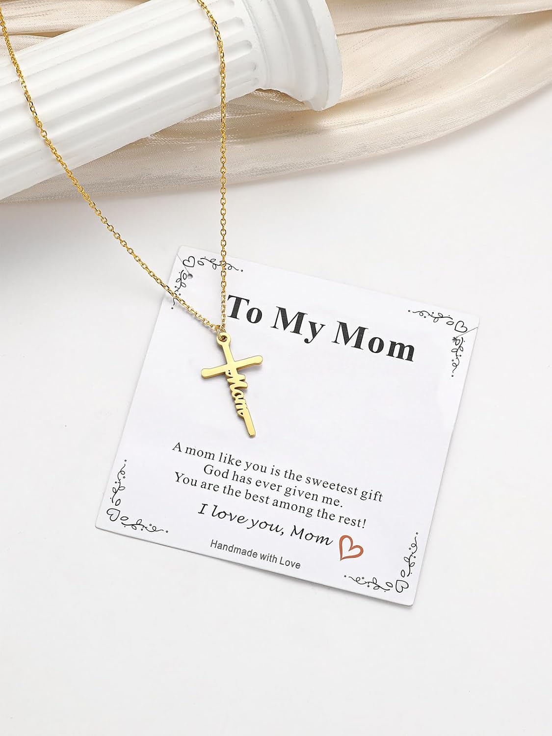 FaithHeart Stainless Steel Small Mom Cross Necklace for Women - Silver/Gold Dainty Faith Christian Pendant Necklaces with Message Card, Religious Jewelry Gifts for Mother Birthday - Image 3