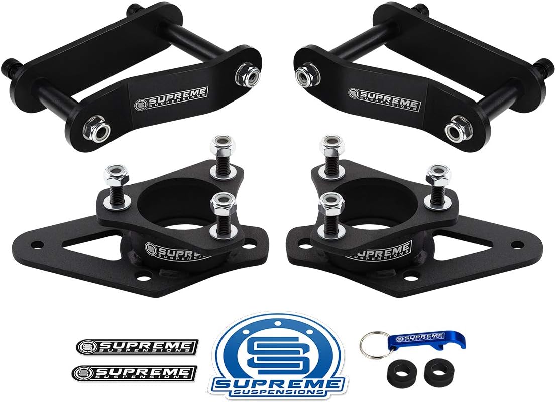 Supreme Suspensions - 3" Front + 2" Rear Lift Kit for 2005-2022 Nissan Frontier & 2005-2015 Nissan Xterra High-Strength Steel Front Lift Strut Spacers and Rear Lift Shackles Kit