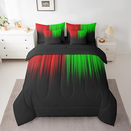 Feelyou Abstract Ombre Comforter Set with Sheets Kids Teens Red Green and Black 