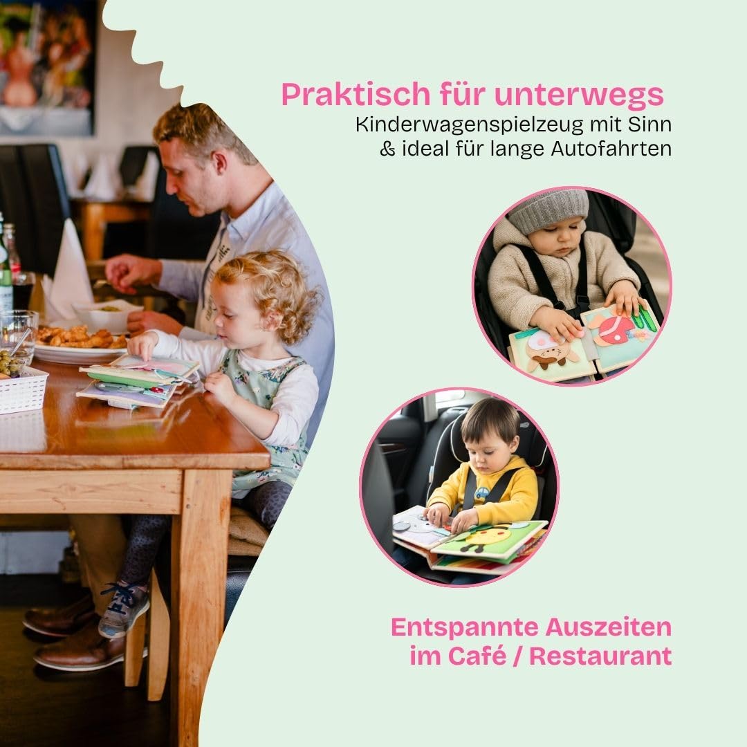 Jolly Designs – Mini Quiet Book Magischer Vogel – Montessori Spielzeug ab 18 Monaten – Motorik & Kreativität fördern – Busy Book aus Filz – Handgefertigtes Filzbuch – Perfekt für unterwegs & Reisen