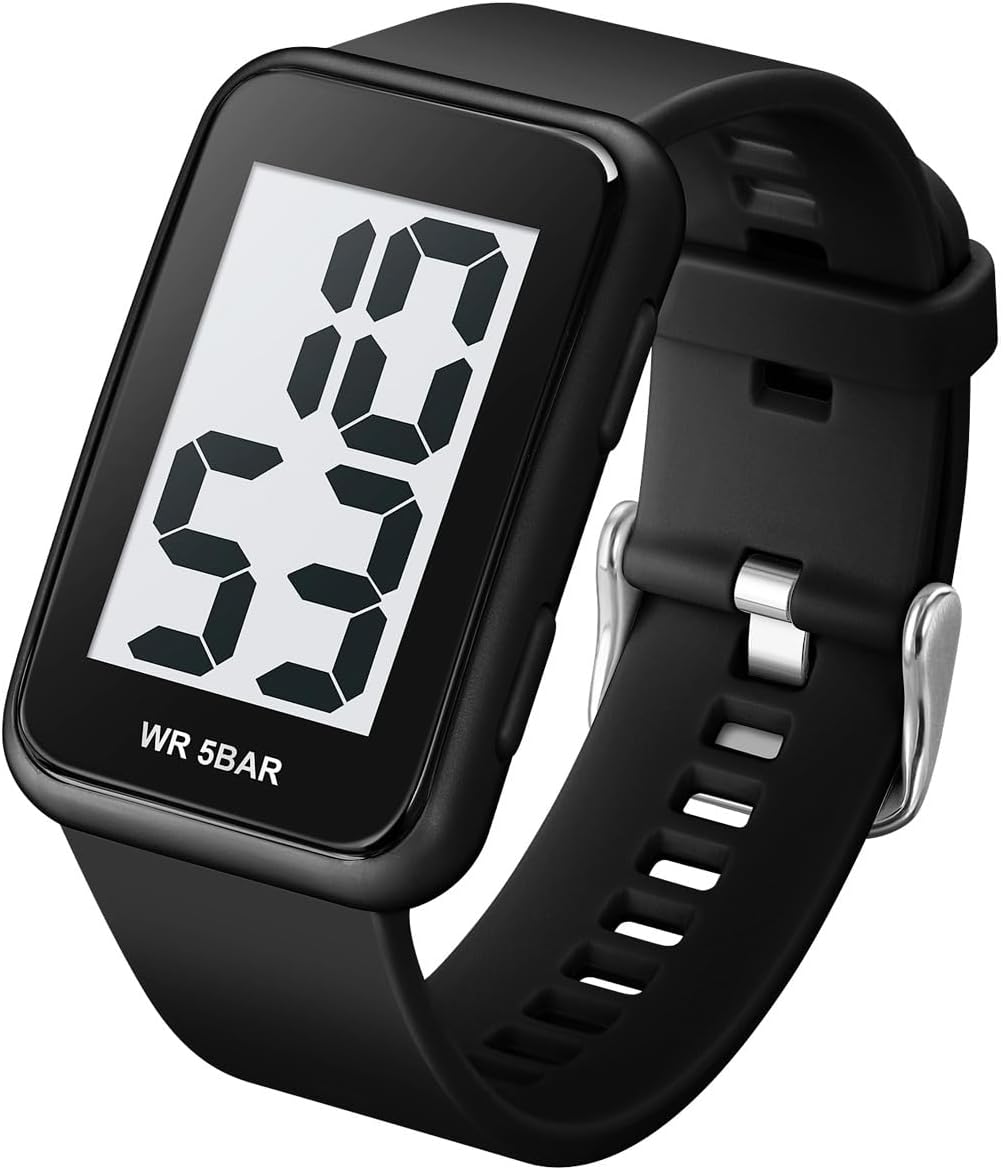 Extra Large Numbers Black Watch for Men, Waterproof...