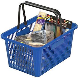SSWBasics Blue Plastic Shopping Basket with Handles - Essential Shopping Baskets for Retail Store Use, Durable and Convenient Shopping Baskets for Customers