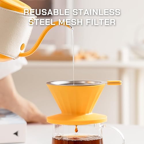 Miniatura 6 de Juego de cafetera para verter sobre tetera, gotero de café, servidor de café de vidrio con escala, filtro de acero inoxidable (verde)