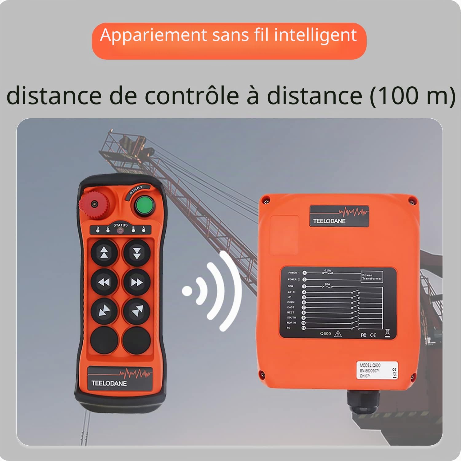 Télécommande de grue sans fil 12 V 6 boutons 12-24 V AC/DC Télécommande de grue industrielle