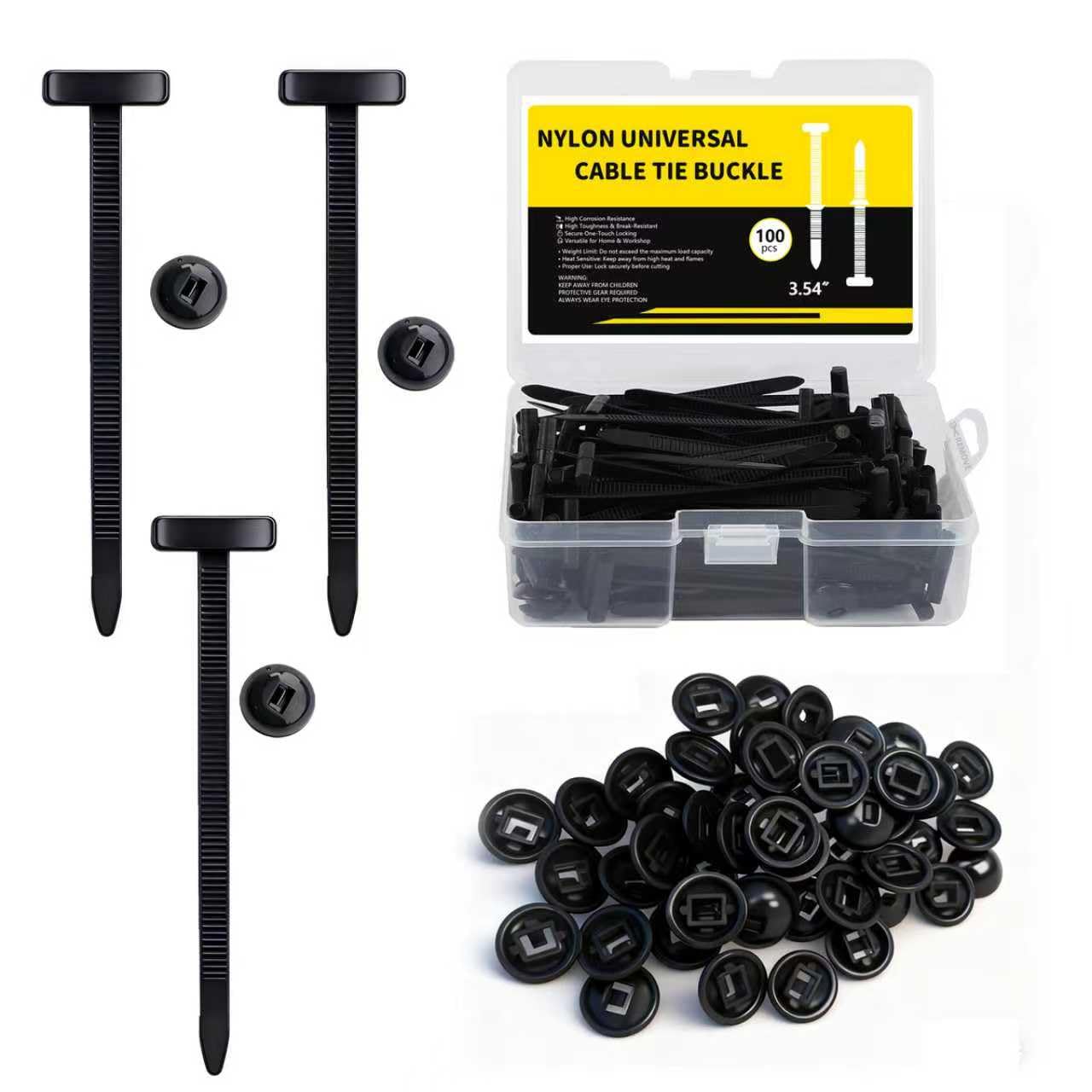 Upgrade 100PCS Nylon Universal Cable Tie Buckle with Clear Storage Box, Self-Locking Zip Tie Clips for Car Fender, Bumper, Mudguard, Auto Repair, Home, Garden, DIY Use