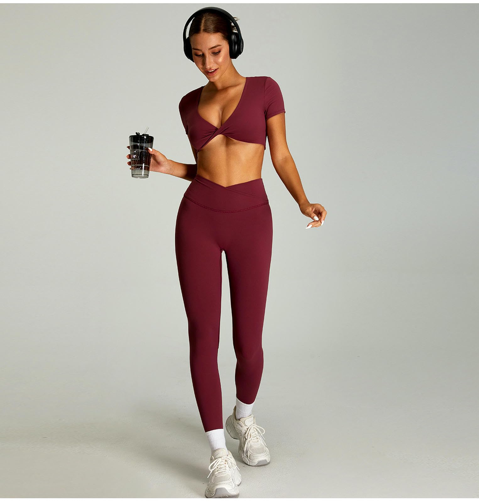 Damskie spodnie do jogi zestaw fitness damskie legginsy High-Rise z paskiem Crossover w talii i podniesieniem pośladków
