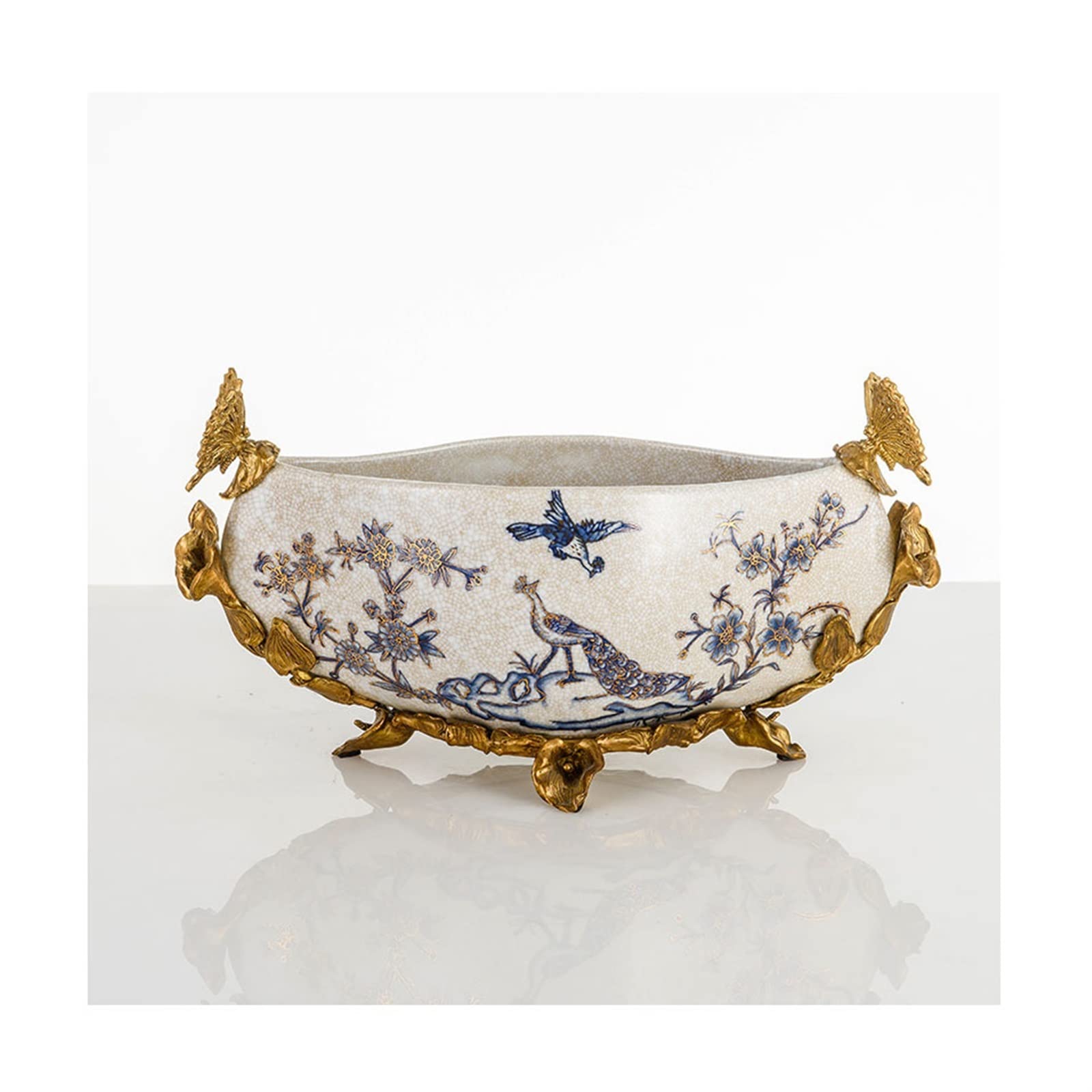 IROEJT Countertop Fruit Bowl Ceramic Fruit Bowl Chinese Retro Hand-Painted Fruit Dish Home Decoration Porcelain Inlaid Copper Craft Candy Bowl Fruit Basket Bowl，A