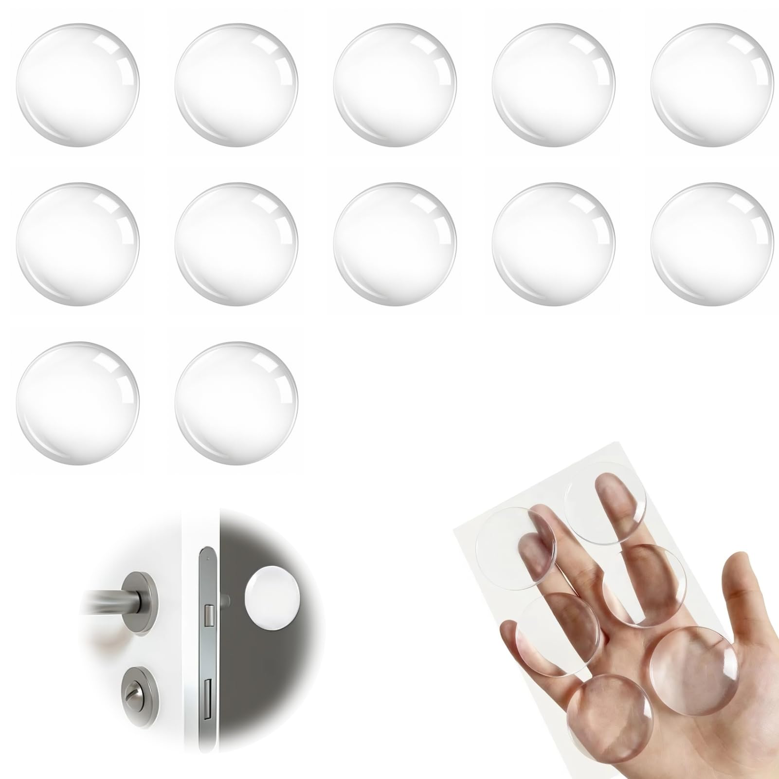 AropaeenGlowry 12-Pack Clear Silicone Door Handle Stoppers - 5cm (2 Inch) Self-Adhesive Wall Protector Bumpers, Quiet Door Knob Guards