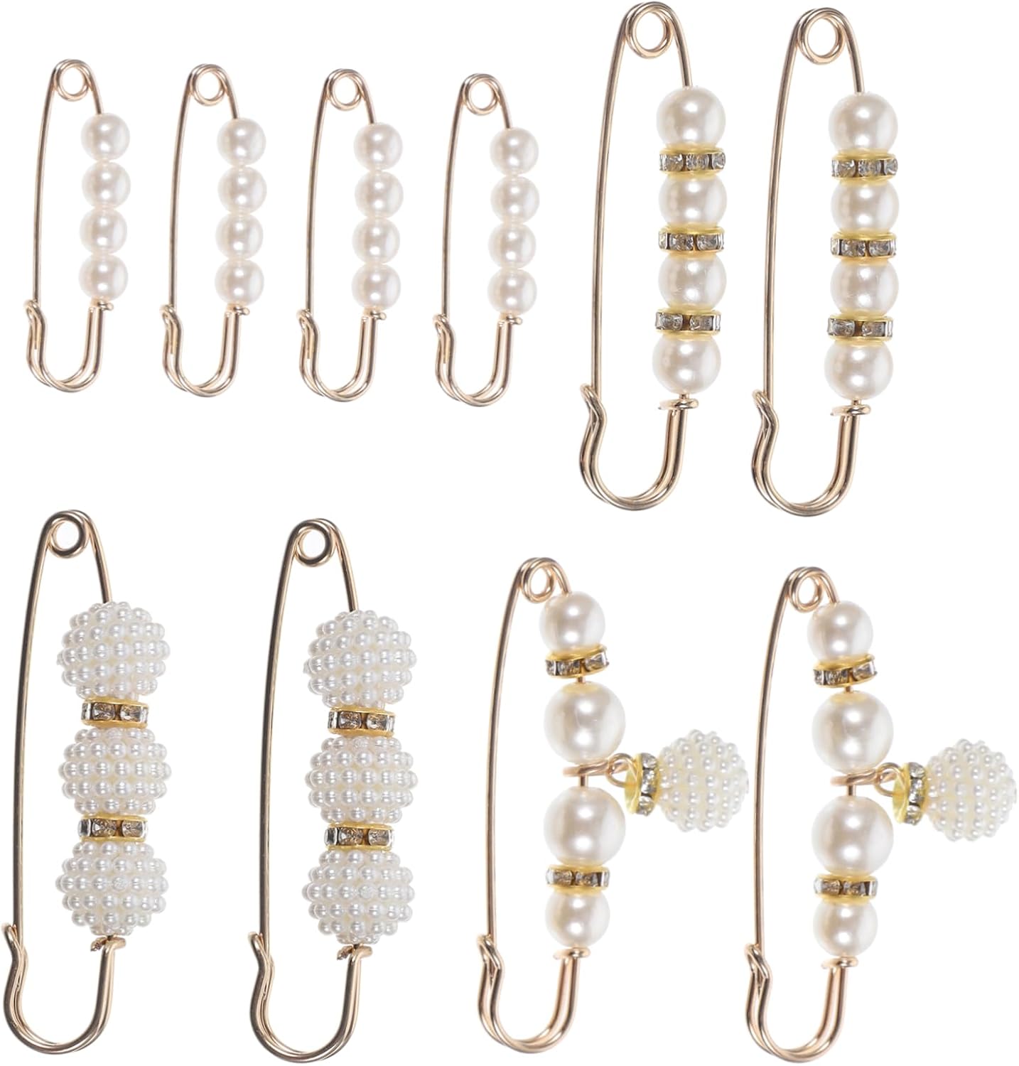 Homoyoyo 10pcs Faux Pearl Brooch Pins for Sweater Shawl Clips - Rhinestone Accents for Clothing and, 3.8X0.8CM, Metal, alloy