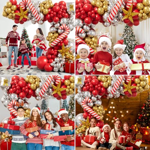 Bonropin Christmas Balloon Garland Arch Kit - Xmas Red Gold Silver Candy Cane Balloons Gift Box Starburst Balloons for New Year Winter Christmas Party Decorations - Image 3