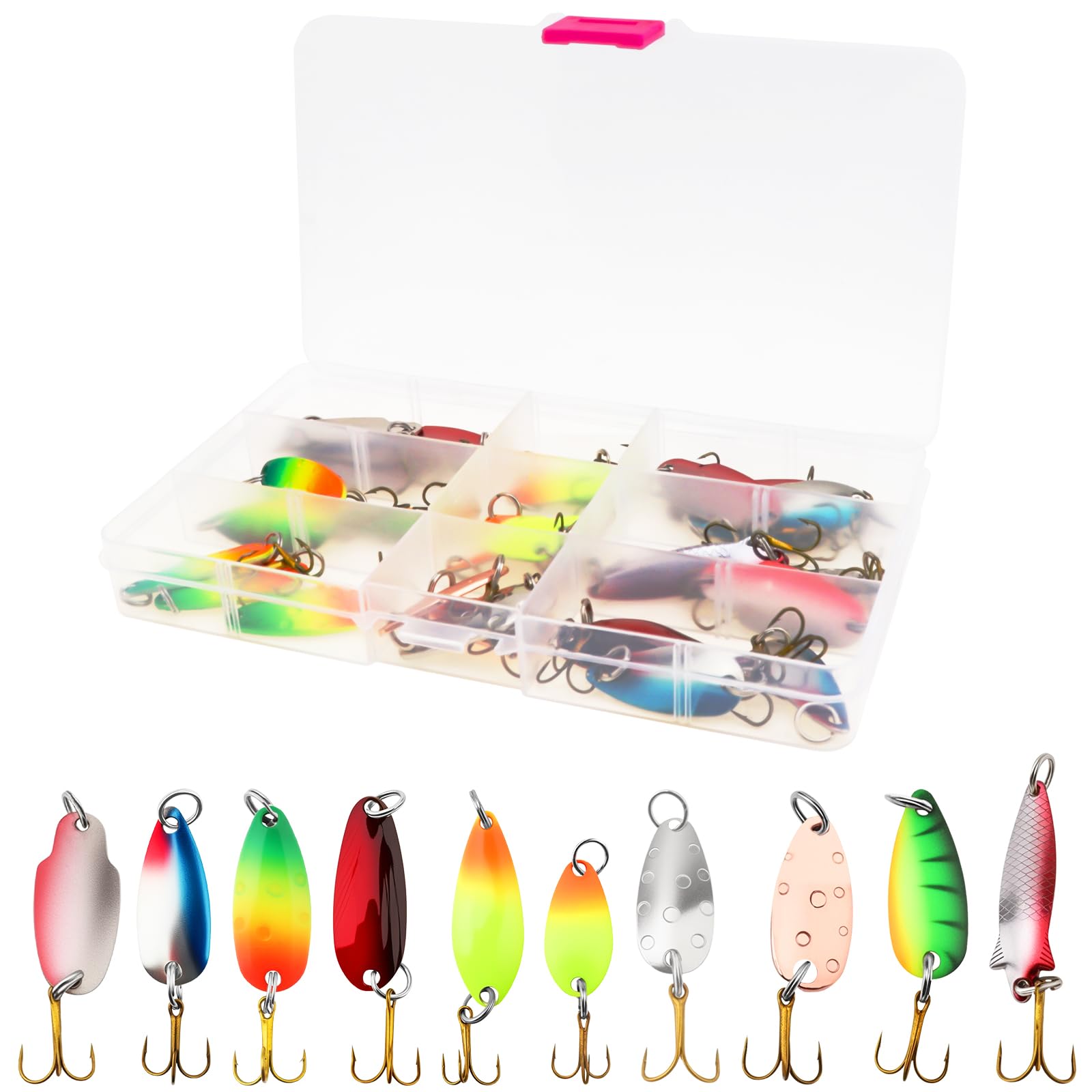 OriGlam 30pcs Colorful Metal Spinner Fishing Lures Minnow Baits, Fishing Spinner Metal Spoon Hard Baits, Crankbait Fish Hooks Tackle Salmon Catfish Bass Lures
