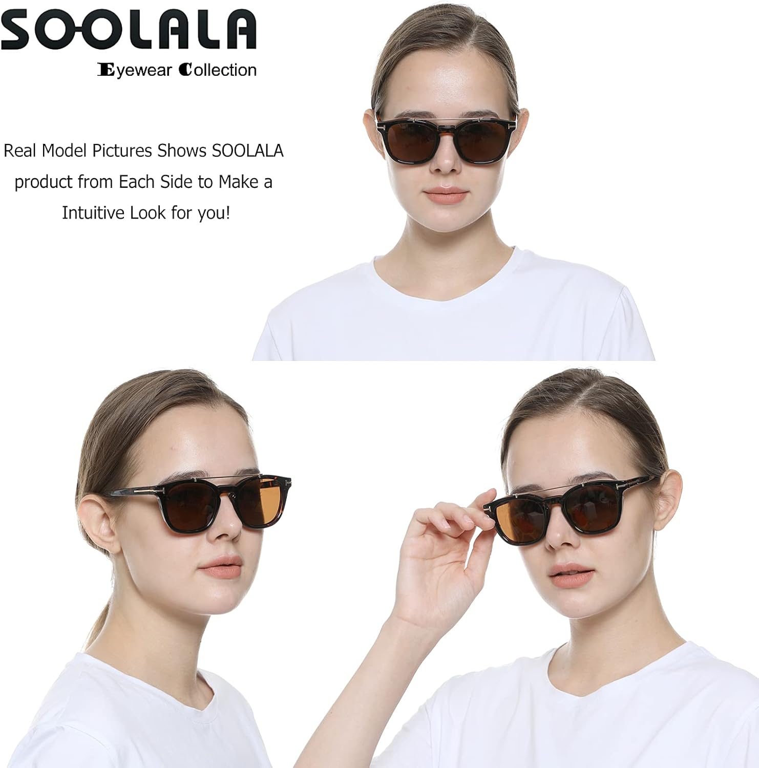 Miniatura 4 de SOOLALA 2 en 1 hombres polarizados clip en gafas de sol de lectura para mujeres lentes polarizadas desmontables magnéticas