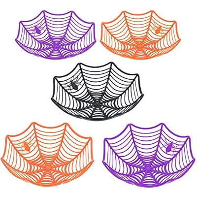 JOYIN 5 Pcs Halloween Candy Bowl Dish Spider Web Halloween Decorations Indoor Decor, Party Supplies Favors Table Desk Haunted House Trick Or Treat Basket Plastic