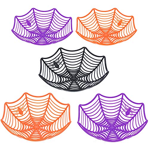 JOYIN 5 tigelas de plástico cesta com design de teia de aranha de Halloween para truque ou trato, tigelas para doces, camiões ou golosinas