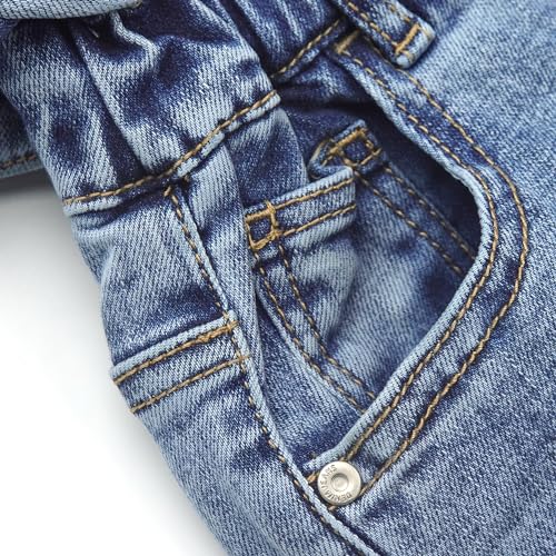 KIDSCOOL SPACE Flounced Girls Wide-Leg Stretch Denim Pants, 5-14T Ribbed Elastic Waist with Chain Jeans3