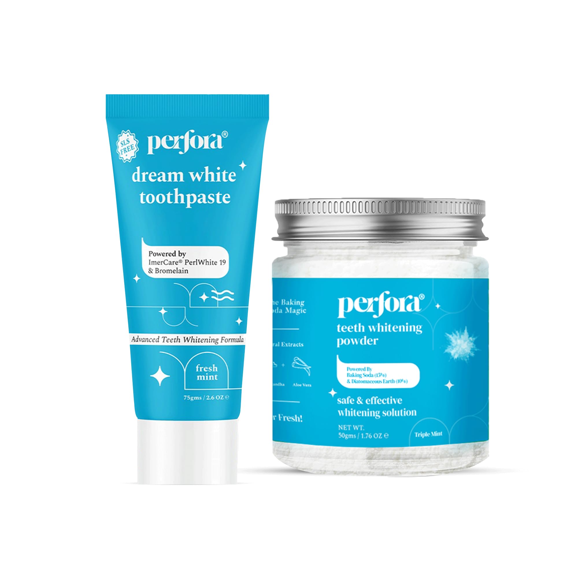 Perfora Dream White Combo | Teeth Whitening Powder & Dream White Toothpaste | SLS & Fluroide Free Tooth paste | N-Ha For Teeth Remineralisation | Enamel Safe & Effective Teeth Whitener Solution