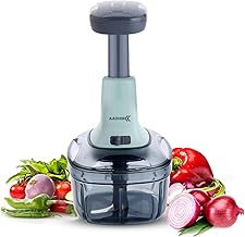 AADHIK Manual Hand Press Push Chopper with 6 Blades for Effortless Chopping Vegetables & Fruits (Assorted, 950 ml, Plastic)