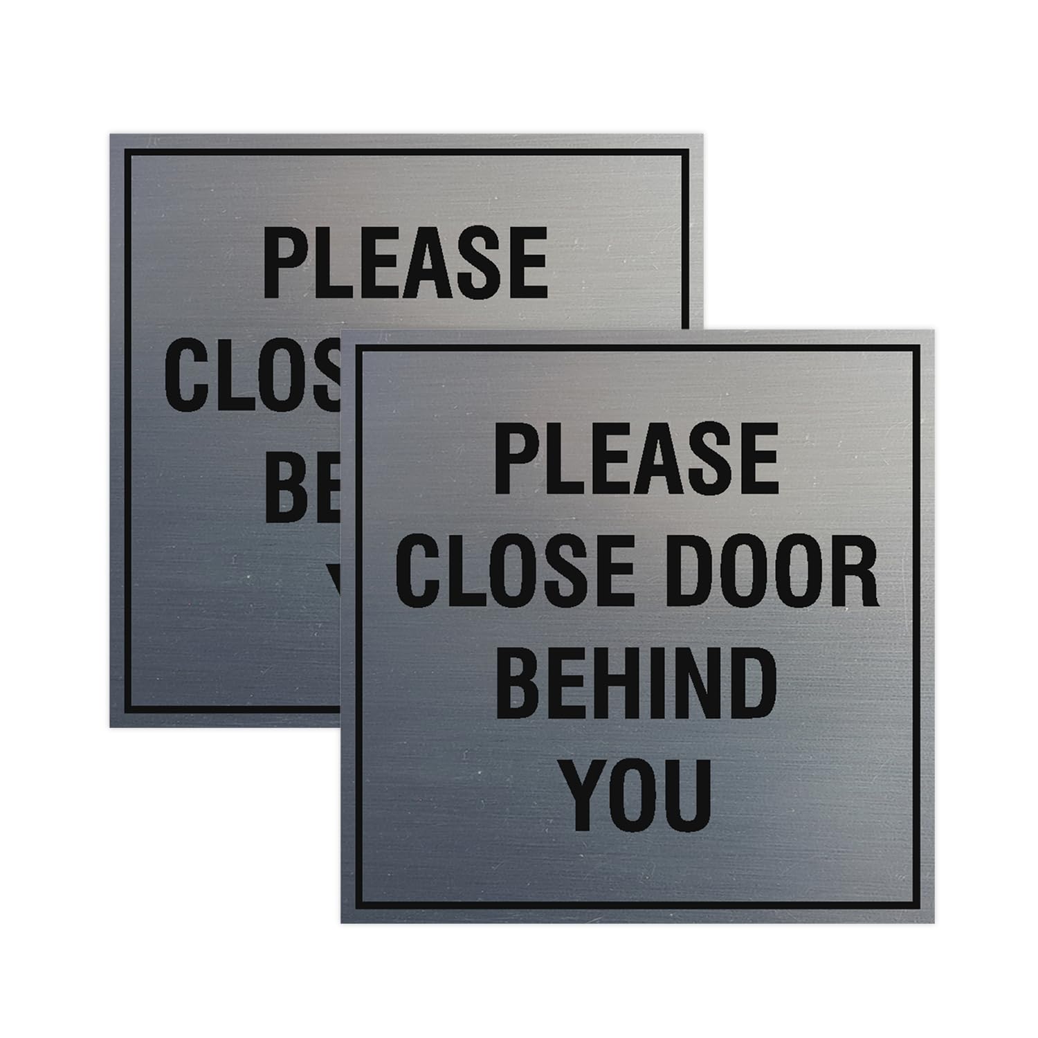 Signs ByLITA Square Please Close Door Behind You Sign - Easy Installation | Durable Material (Brushed Silver) - Small (2 Pack)