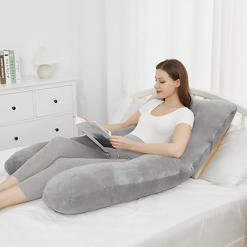 Miniatura 7 de JOHNPEY Almohadas de embarazo para dormir, almohada de cuerpo completo en forma de U, almohada de maternidad imprescindible para el embarazo con
