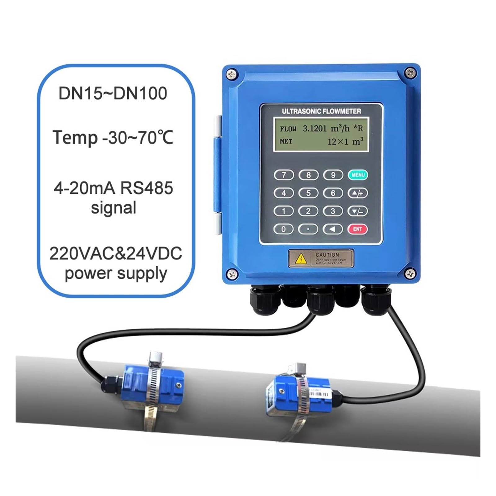 Durchflusssensoren, 4-20mA RS485 Signal Ausgang Ultraschall Wasser Flüssigkeit Flow Meter PVC Edelstahl Rohr Modul Wand-montiert durchflussmesser DN15(DN15-DN100 A)