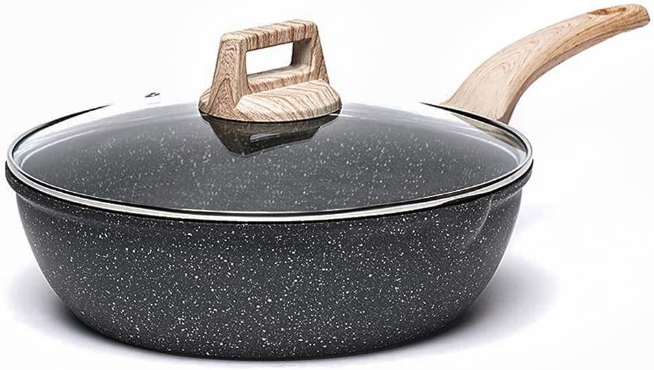 CAROTE Saute Pan with Lid, Non Stick Induction deep Frying pan with Lid for All Hobs, 24cm/2.8 Litre