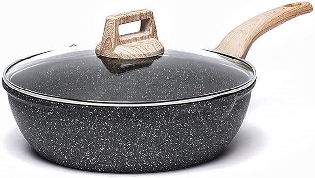 CAROTE Saute Pan with Lid, Non Stick Induction deep Frying pan with Lid for All Hobs, 24cm/2.8 Litre