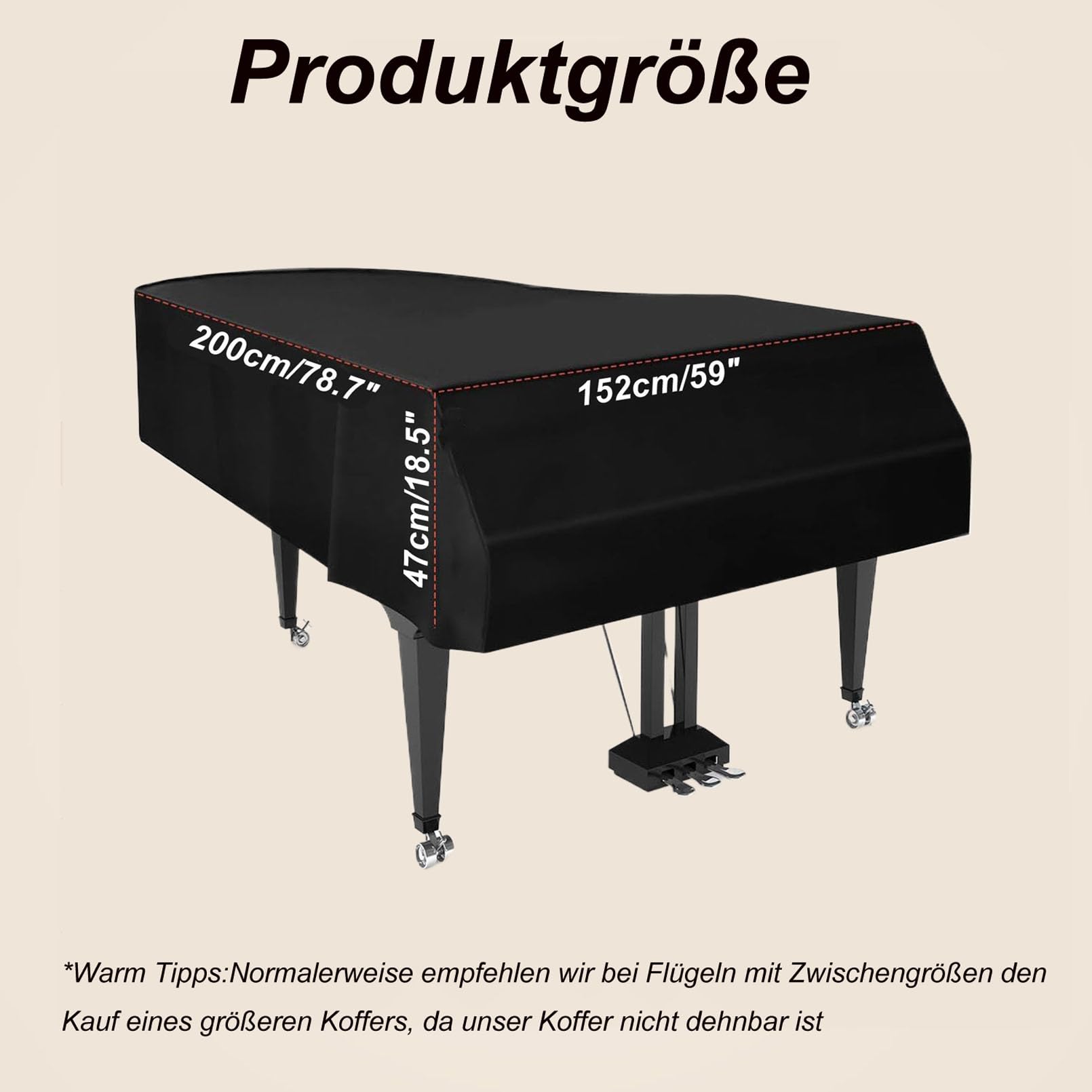 Copertina Per Pianoforte A Coda 200x152x47 Cm - Impermeabile E Antipolvere, Nero - Foto 3