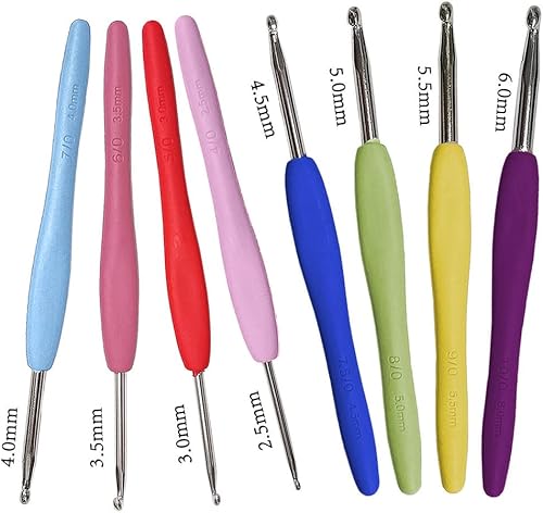 Miniatura 2 de 8 ganchos de ganchillo de 0.098-0.236 in, asas de color, cabeza de aluminio para principiantes y amantes experimentados del ganchillo, para guantes