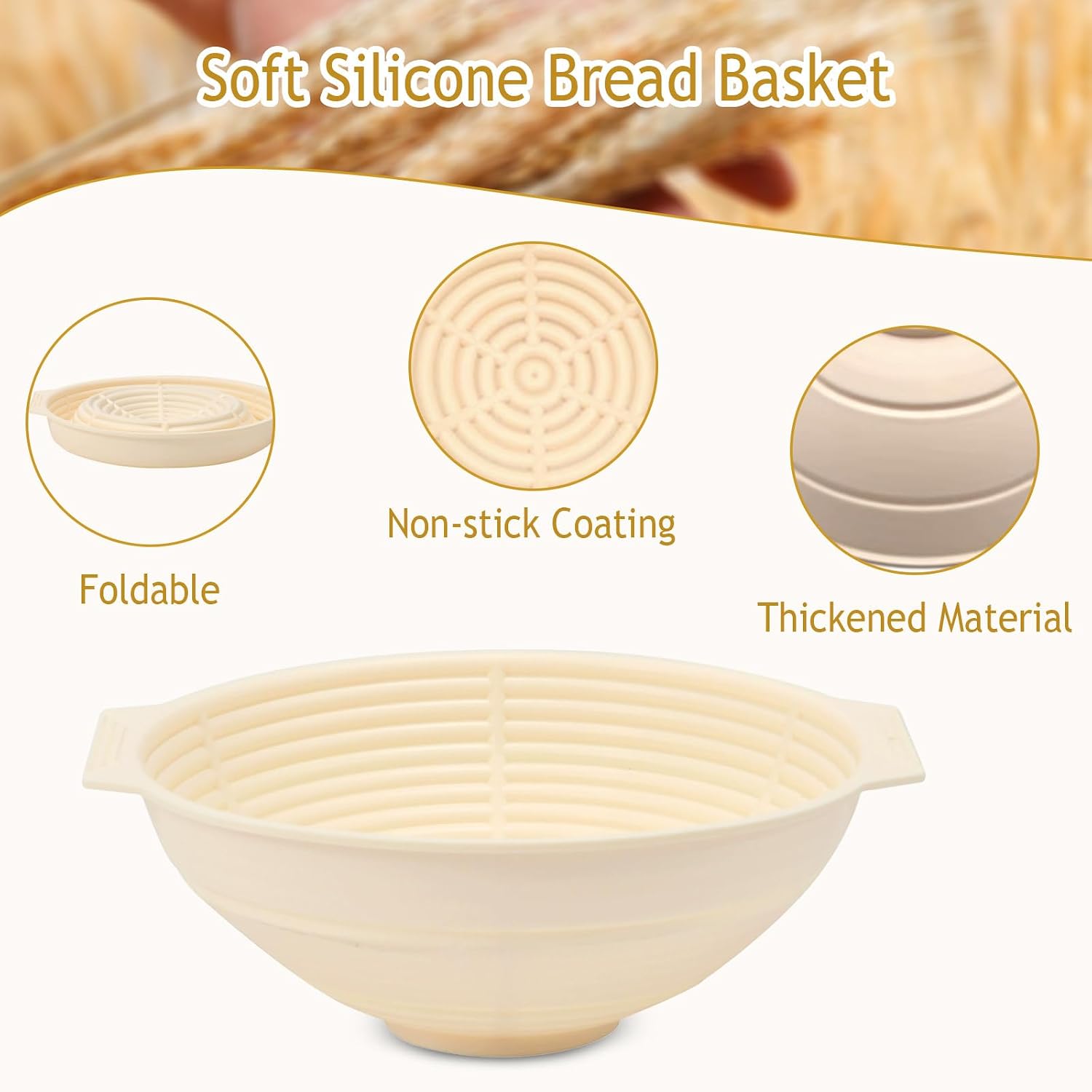 2-Pack 9-Inch Silicone Banneton Bread Proofing Baskets, Round Foldable Sourdough Baskets, Oven Safe, Easy to Clean & Store, Suitable for Baking Various Types of Bread