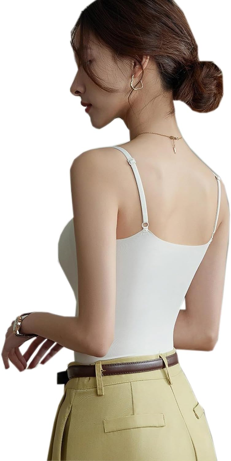 Womens Camisole Built in Shelf Bra Tank Top Square Neck Halter Tops Spaghetti Strap Cami - Image 4