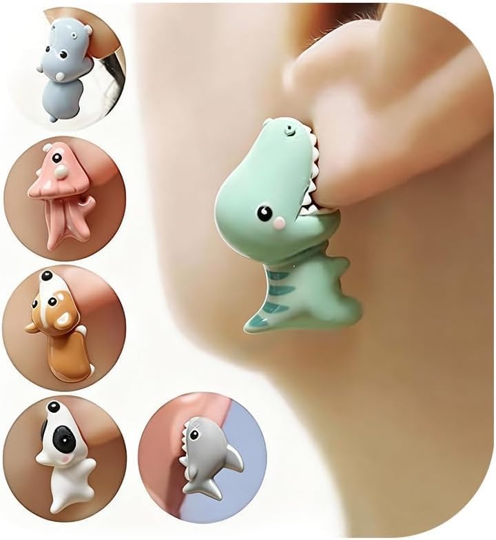 Animal Bite Earrings for Women 3D Clay Dinosaur Cartoon Funny Stud Trendy Daily Party Fashion Jewelry Gifts