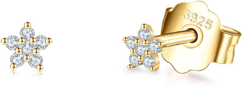 Silver Stud Earrings for Women Girls, Tiny Flower Stud Earrings Small 925 Sterling Silver Hypoallergenic Cubic Zirconia Helix Cartilage Earrings Piercing Sleeper Studs, 3mm/4mm/5mm
