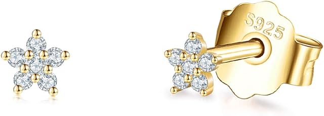 Silver Stud Earrings for Women Girls, Tiny Flower Stud Earrings Small 925 Sterling Silver Hypoallergenic Cubic Zirconia Helix Cartilage Earrings Piercing Sleeper Studs, 3mm/4mm/5mm