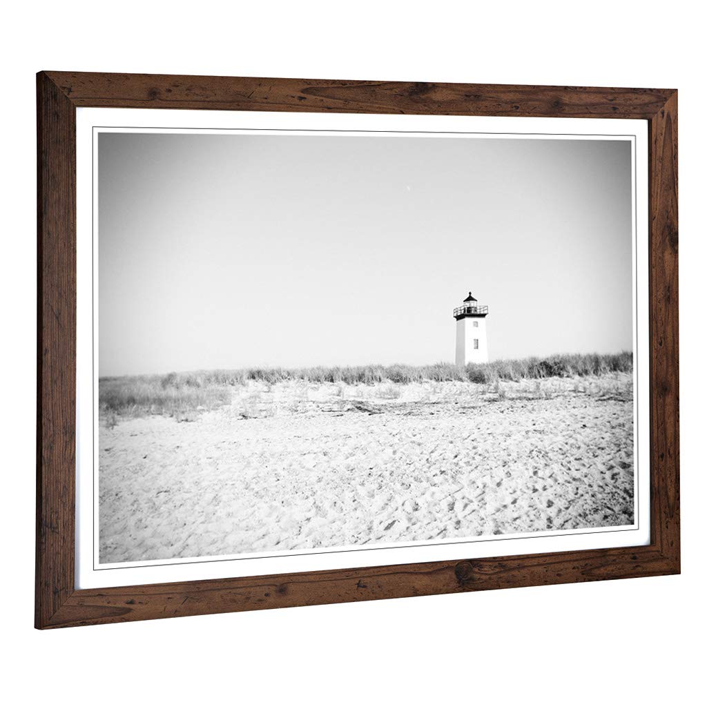 Big Box Art Framed Print of Architecture Beach and Lighthouse Design | Wall Art Picture | Home Decor for Kitchen, Living Room, Bedroom, Hallway, Walnut, A2 / 24.5x18 Inch / 62x45cm