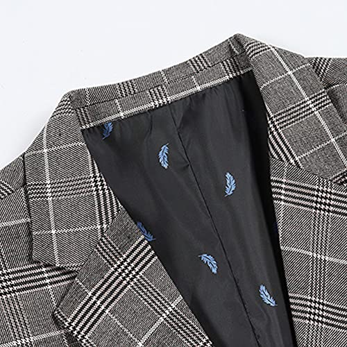 Mens Sport Coat Casual Blazer Two Button Business Suit Jacket Plaid Coffee #TOP2
