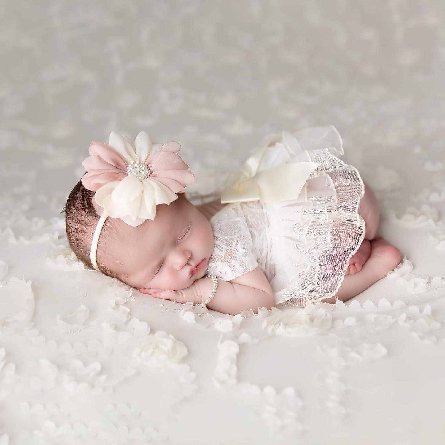 Newborn Girl Photography Outfits, Backless Lace Romper with Flower Headband Photo Props, Baby Girl Photoshoot Outfits