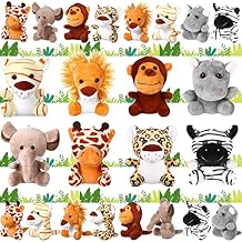 HyDren 24 Pcs Mini Stuffed Forest Animals Bulk Jungle Animal 4.8 Inch Lovely Toys Lion Tiger Elephant Giraffe Plush for Classroom Gift Stockings Filler ChristmasSingle Style