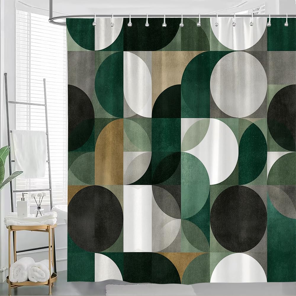GLWDMB 1 Piece 180x180CM Abstract Circle and Semi-Circle Geometric Design Printed Shower Curtain With Hook, Polyester, for Windows And Walls, Bathtub, Bathroom, Machine Washable, All Season Universal