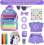 18 Inch Girl Doll Clothes and Accessories School Supplies Playset with Clothes,School Bags, Sunglasses, Pencils, Pencil Sharpener, Notebooks, Phone, Hair Clip, Stickers (No Doll)