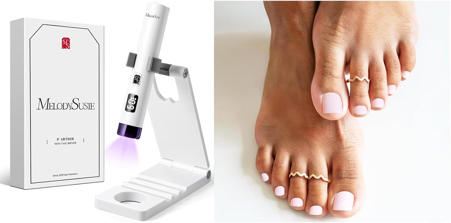 MelodySusie Handheld UV Light for Gel Nails with Stand MelodySusie 32Pcs Semi Cured Gel Toe Nail Strips (Nude Pink)