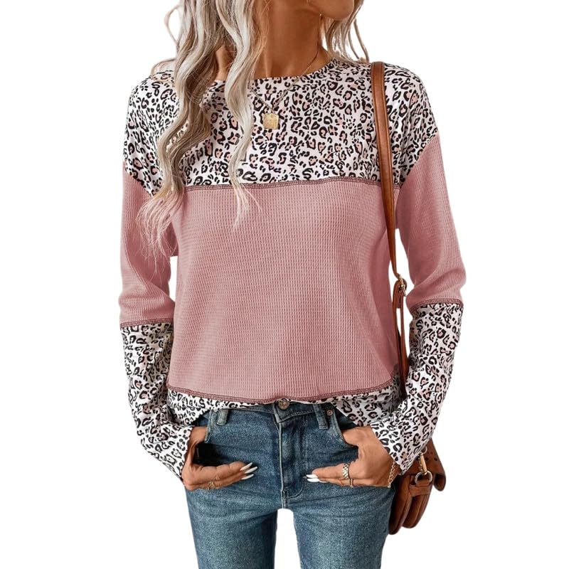 Sweater for Women Printed Waffle Knit Long Sleeve Pullover Crew Neck Winter