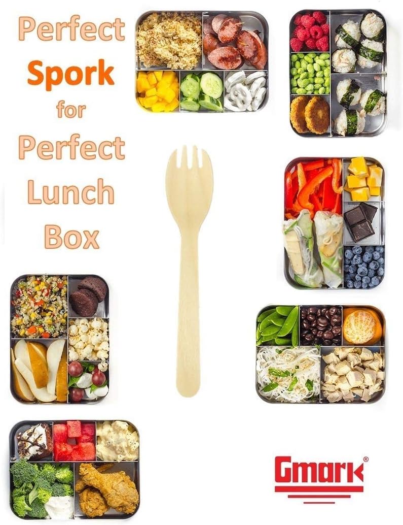 Gmark Eco-friendly Wooden Sporks 100 ct, Disposable Spoon Fork 2-in-1 Cutlery, 6.25" Birchwood Green Natural Product GM1033A
