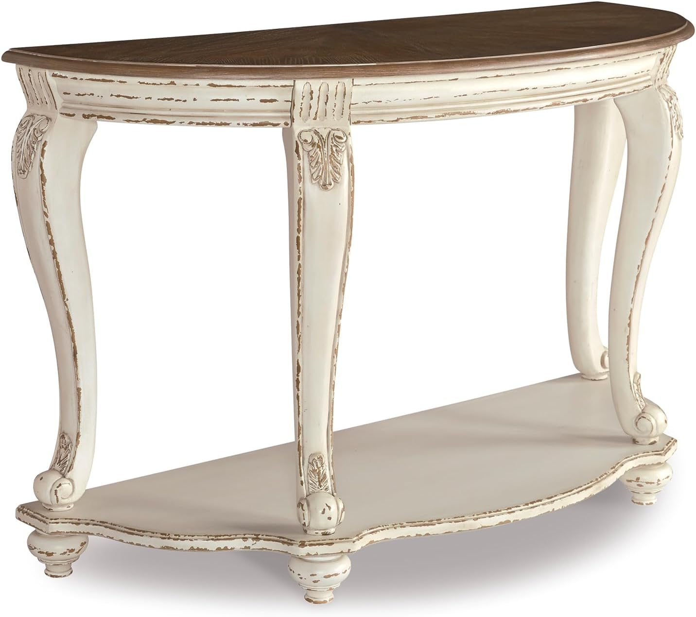 Signature Design by Ashley Realyn French Country Semi-Circle Console Table, White & Brown