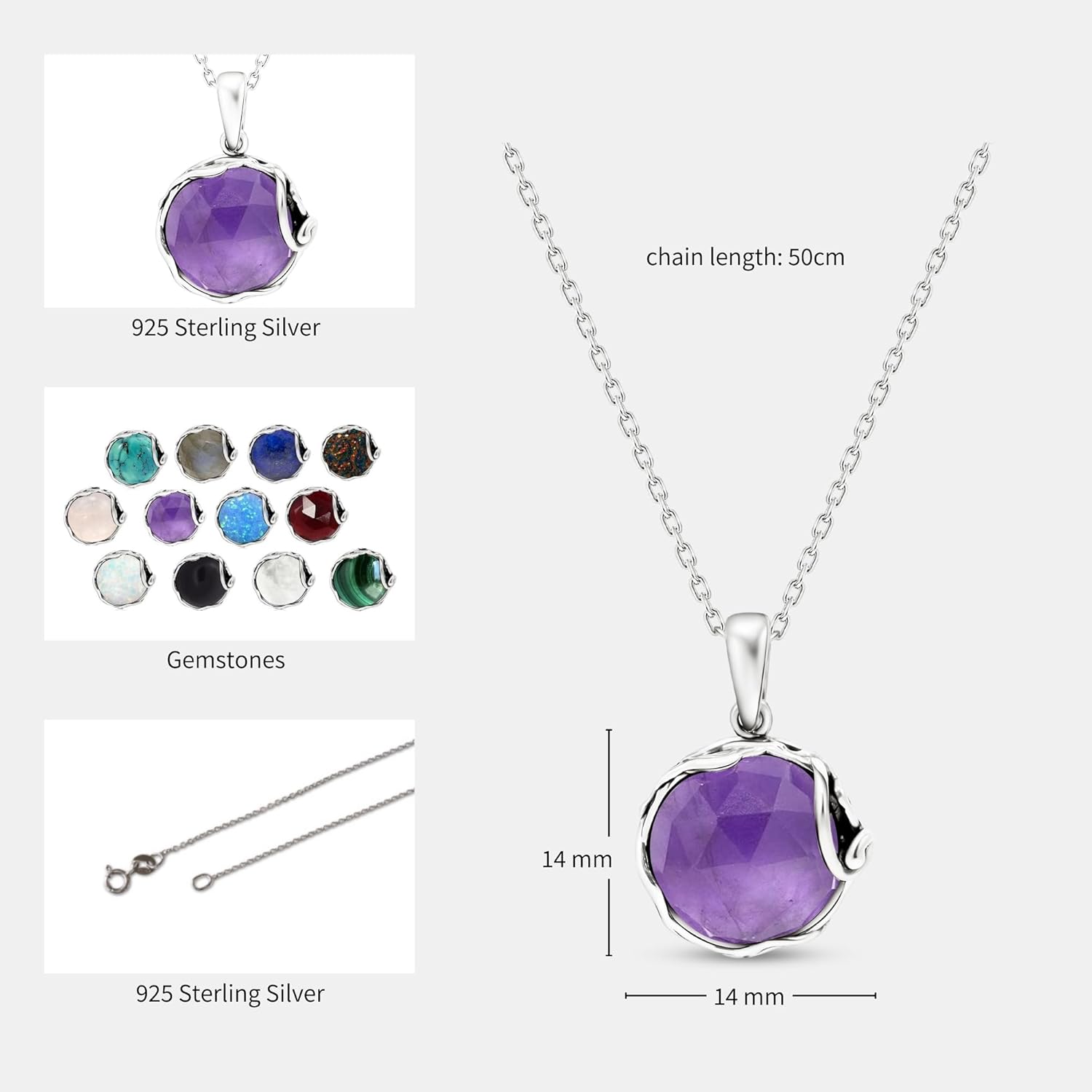 ADITA GOLD 925 Sterling Silver Amethyst Necklaces for Women - February Birthstone - Silver Pendant Necklaces - Statement Necklace Silver - Everyday Jewelry Silver - Necklace Amethyst - Image 6