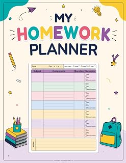 Colorful Homework Planner for ADHD Students: Undated Assignment Tracker & Homework Organizer for Elementary & Middle School Students to Stay Organized & On Track