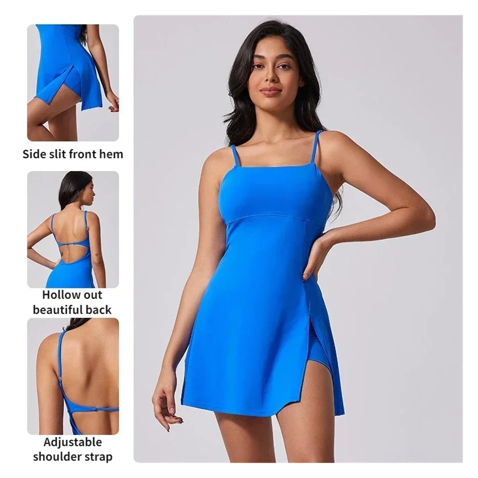 Ropa Padel Mujer Vestido Deportivo for Mujer con Espalda Descubierta, cojín extraíble for el Pecho, Transpirable, for Yoga al Aire Libre, Falda de Tenis(M)