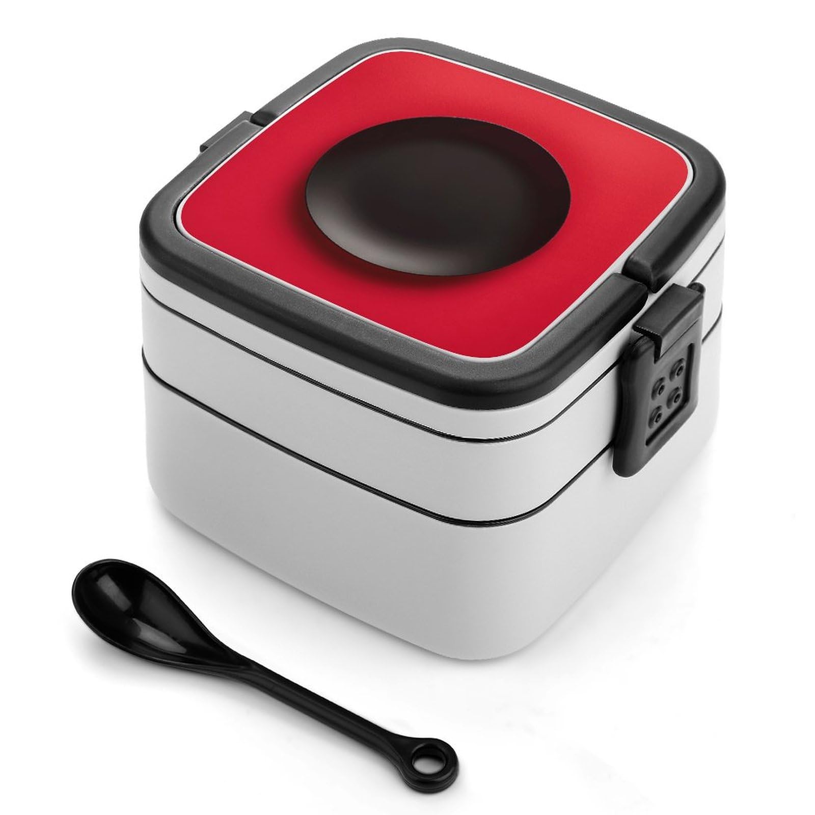 JTREHY Reusable Leakproof Bento Box,Red Black Plate Printed 2 Layer Stackable Lunch Box with Spoon Portable Large Lunch Box for Dining Out, Work, Picnic, Travel